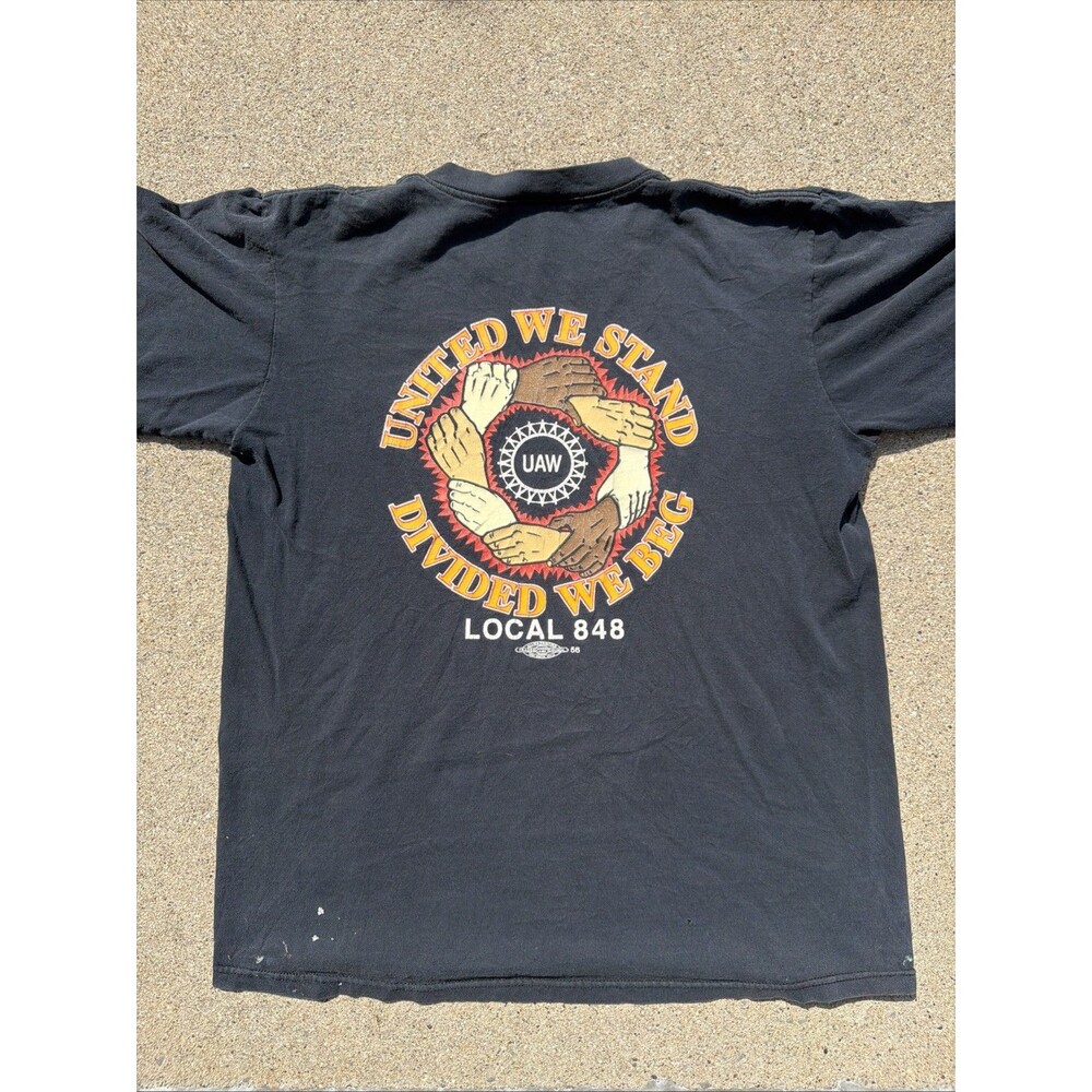 Vintage Jensen Local 848 TX UAW United We Stand Divided We Beg Black Large Shirt
